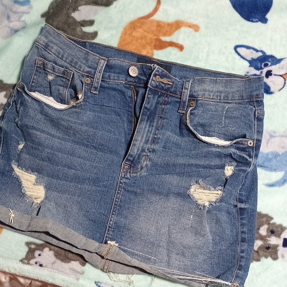 Distressed Denim Mini Skirt